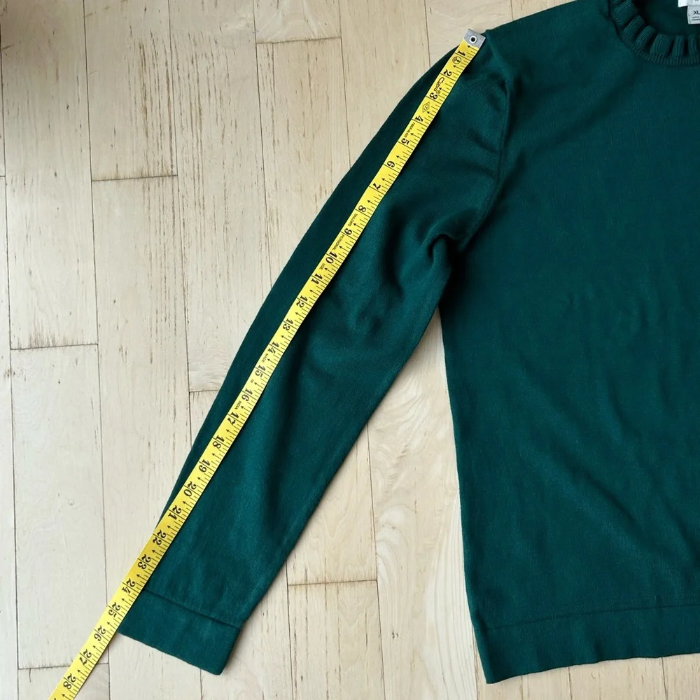 J. Crew Women’s 100% Cotton Ruffle Neck Sweater in Alpine Green Size XL EUC